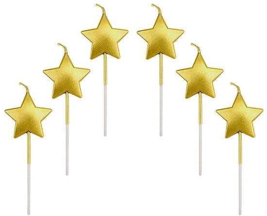 Set di candele a forma di stella da 6 - Metallic oro - Decorazione per torta - Senza fumo - Adatto per compleanni e matrimoni - Candele per torta