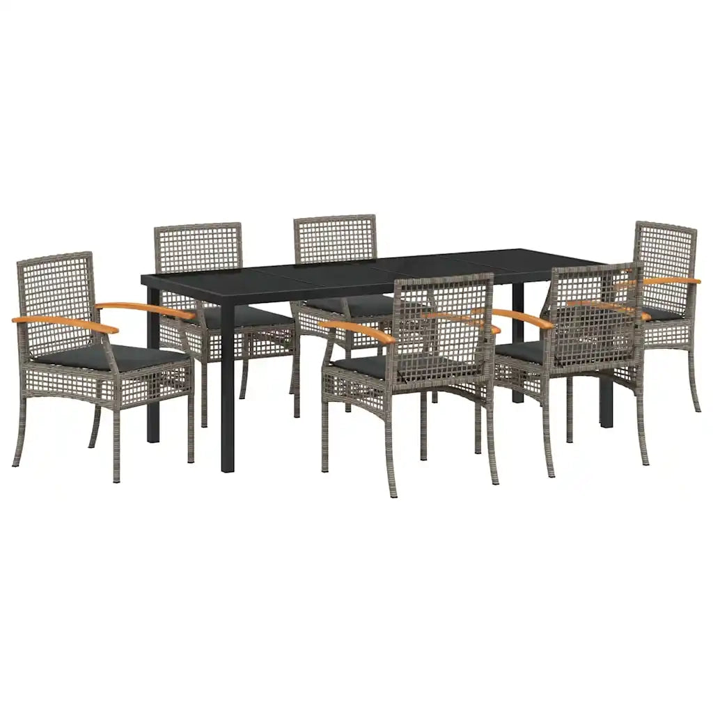 Set da Pranzo per Giardino 7 pcs Grigio e Nero Rattan 3380825