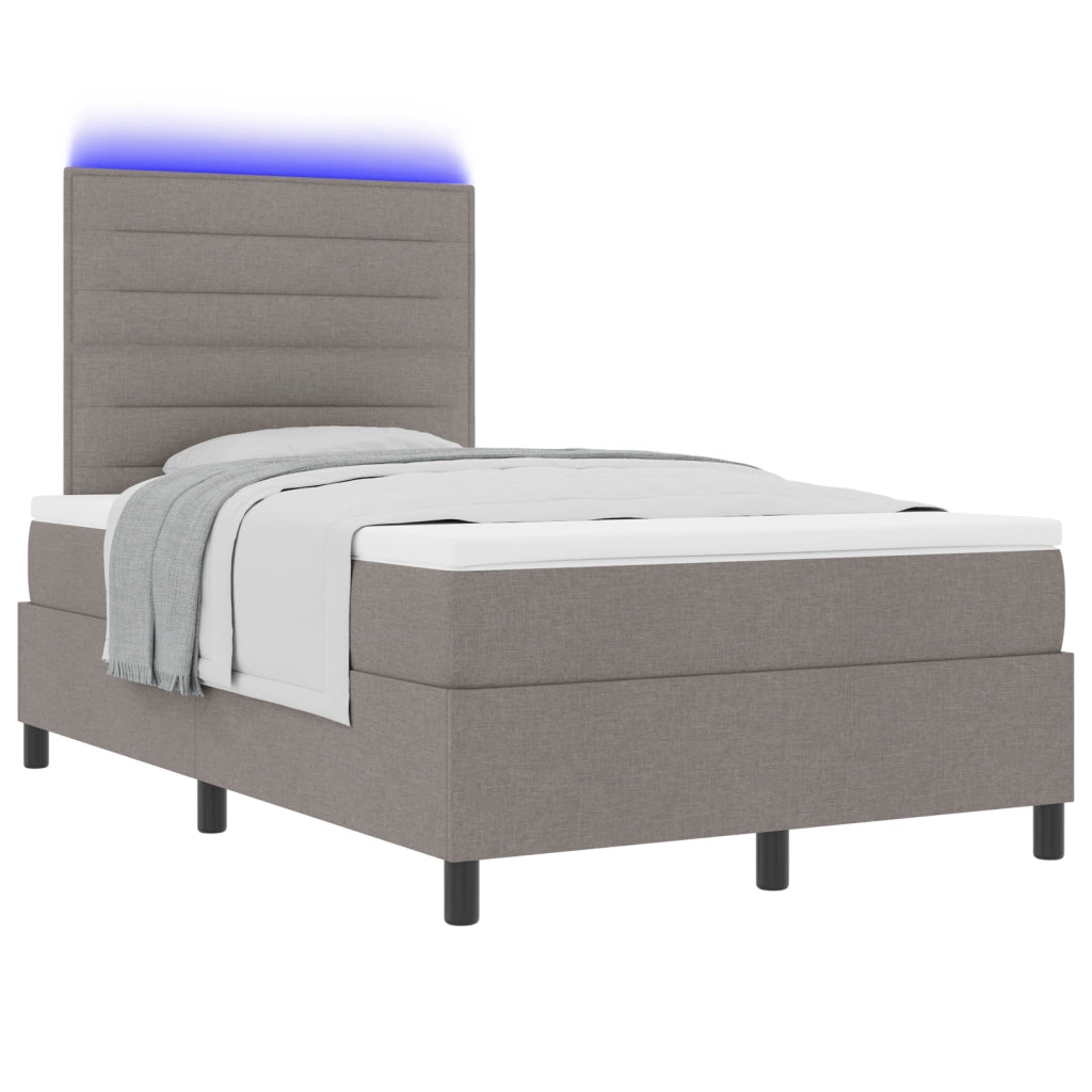 Letto con Box Spring e Materasso & LED Taupe 120x190 cm Tessuto