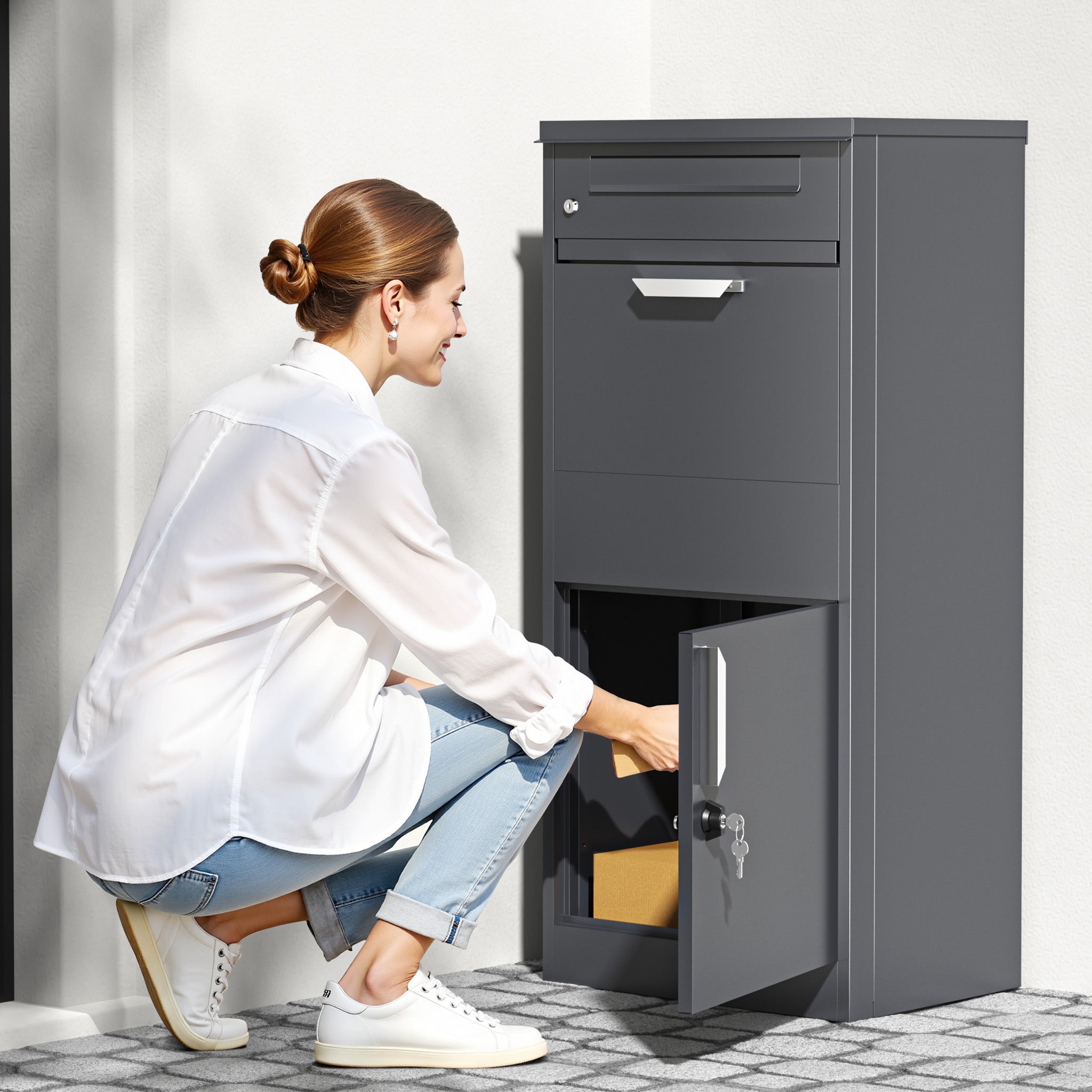 Toboli Cassetta postale per pacchi antracite 500 x 370 x 1120 mm Portapacchi con serratura