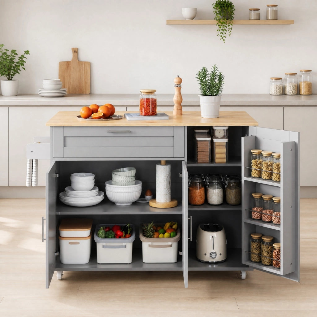 CARRELLO CUCINA PIEGHEVOLE 132.5x44(70)x90 cm Grigio MDF