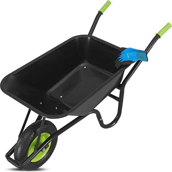 Carrello da giardinaggio 100 litri - 210 kg di capacità di carico - Gomme pneumatiche - Verniciato - Carrello per giardino e costruzioni