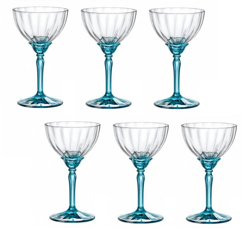 Set 6 Calici Champagne in Vetro Florian Lucent Blue 24 cl Rocco Bormioli