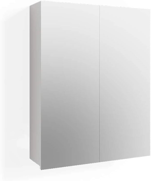 Specchio contenitore bagno Fredd, Bianco lucido, 60 x 77 cm, a parete con due ripiani interni regolabili