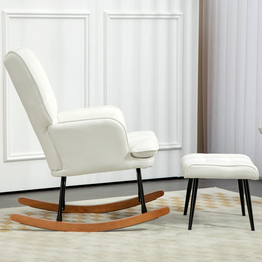 Poltrona Dondolo con Pouf ¨C Minimal ¨C Crema 64x89x90