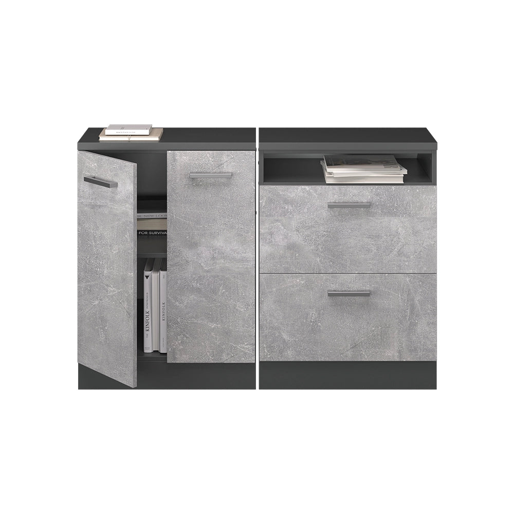Set di mobili sottotetto Rion Calcestruzzo/Antracite 120 cm Set di 2 carcasse armadio profondità 60 cm Vicco