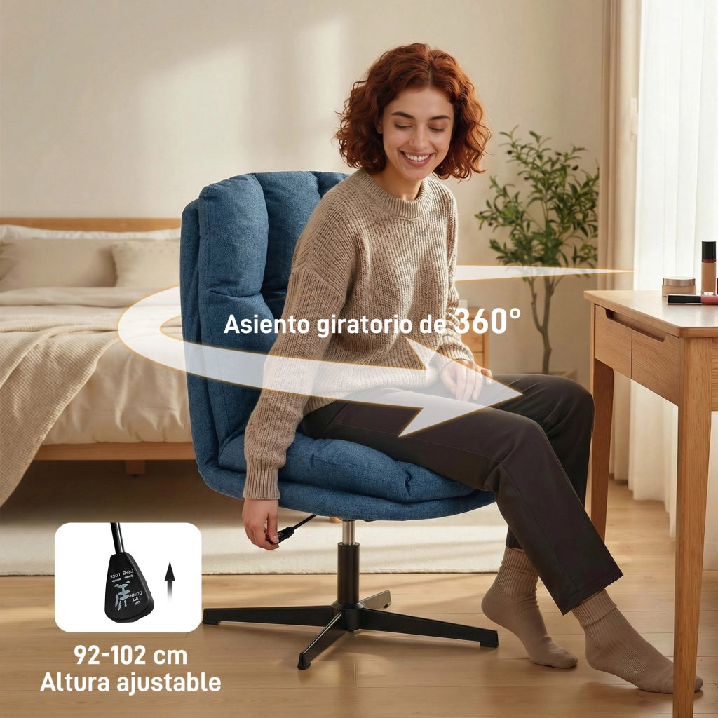 Poltrona Girevole 360¡ã ¨C Xylo ¨C Tessuto Lino Blu Scuro Base Metallo Altezza Regolabile
