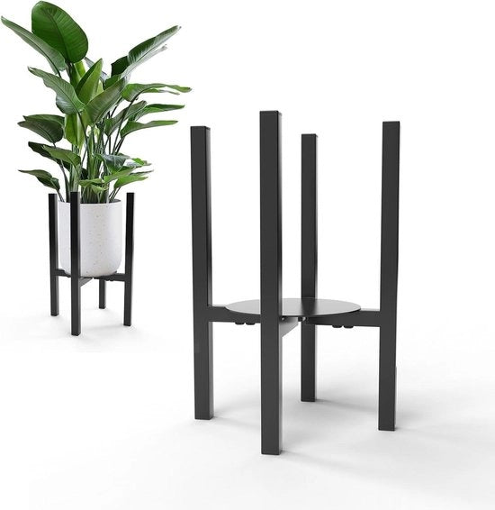 Standare per piante regolabile per vasi con diametro esterno 24-36 cm - 38 cm alto - Nero - Con piatti - Per interni ed esterni (con pallet)