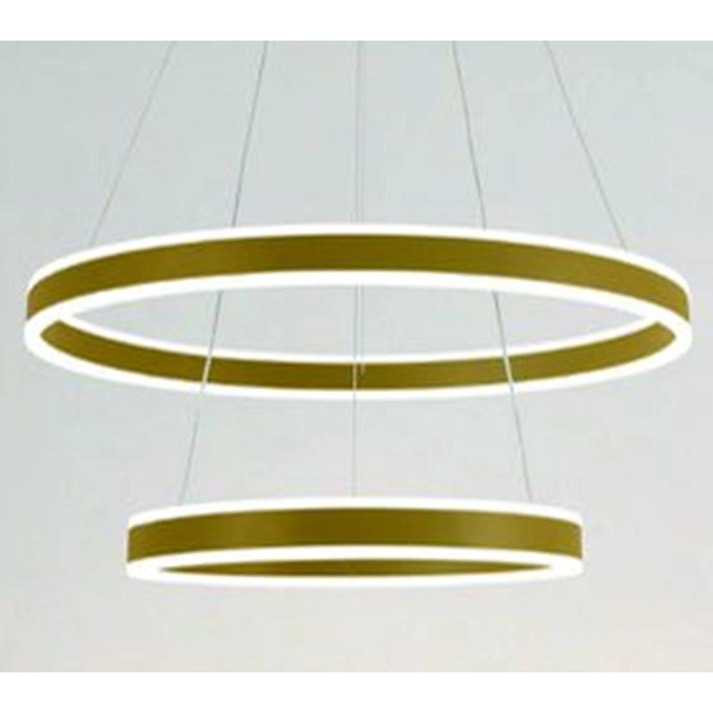Trade Shop - Lampadario A Sospensione Led Moderno Doppio Cerchio Oro 58w Con Telecomando 31883 -