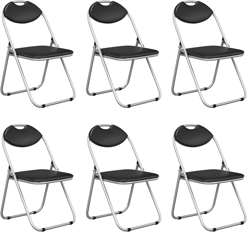 Set Sedia Pieghevole Imbottita 6 Pezzi, Sedie Pieghevoli Salvaspazio in Metallo con Piedini Antiscivolo, Sgabello Pieghevole Multiuso per Salotto Cucina Ufficio, Nero