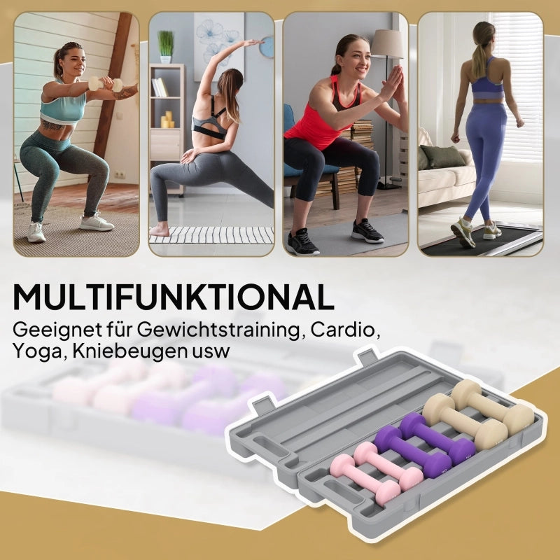 Set di manubri, set da 6 pezzi con custodia, pesi (0,5 kg, 1 kg, 1,5 kg), regolabili per uso domestico e in palestra.