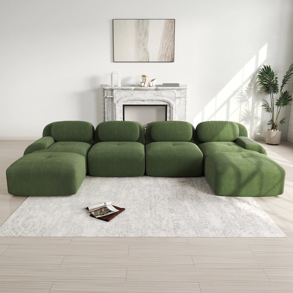 divano angolare modulare con design ergonomico e base antiscivolo in velluto a coste verde