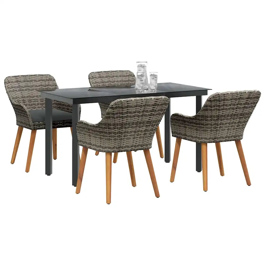 Set da Pranzo per Giardino con cuscino 5 pcs Grigio polyrattan