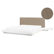 Letto matrimoniale con comodini a LED testata bouclé bianco in frassino bianco 160 x 200 cm stile giapponese