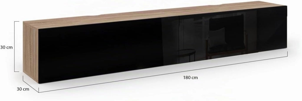 Mobile TV a parete 180 cm ELIO a 2 ante in legno e nero