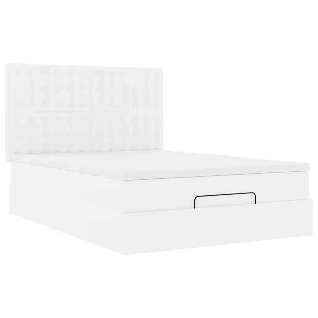 Struttura Letto Pouf con Materasso Bianco 140x200 cm Similpelle 3313007