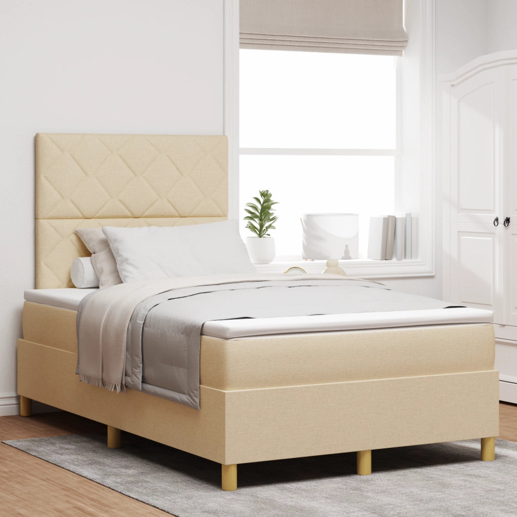 Letto box spring con materasso e LED panna 120x190 cm tessuto