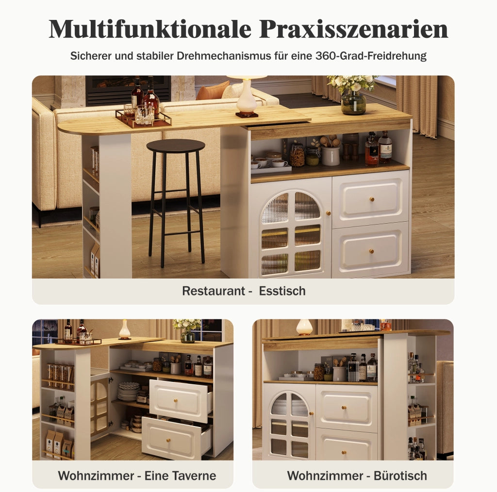Mobile bar girevole estensibile 138-204 cm bianco