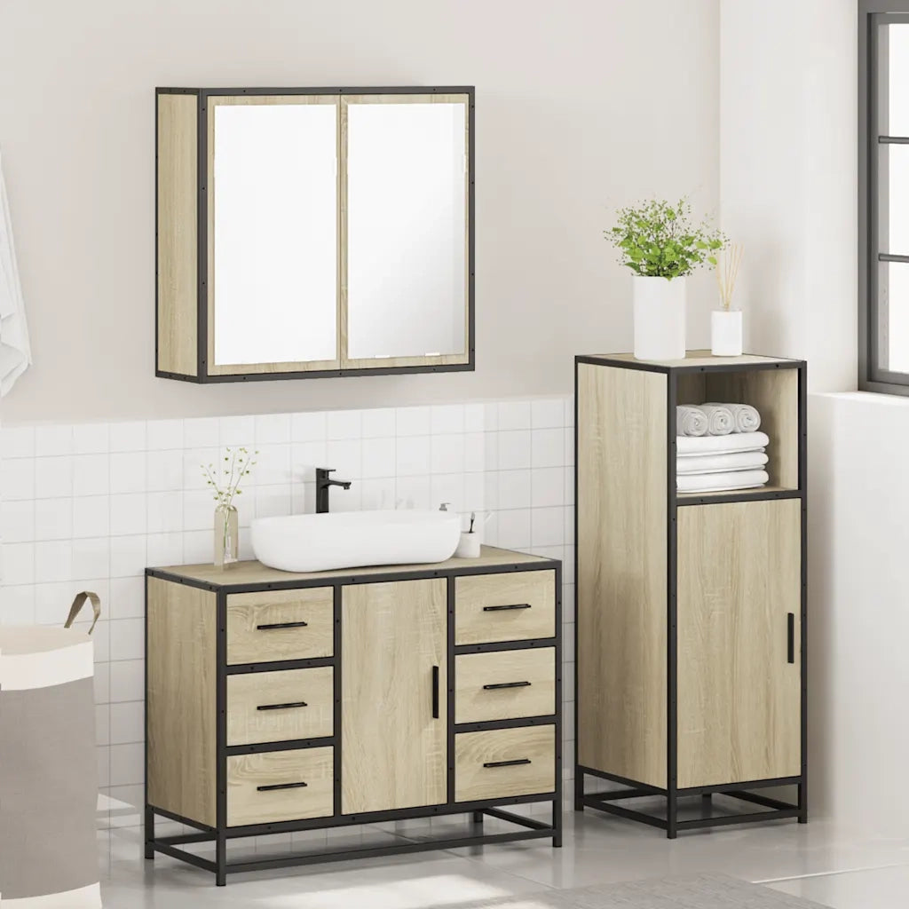 Set Mobili da Bagno 3 pz Rovere Sonoma in Legno Multistrato 3300961