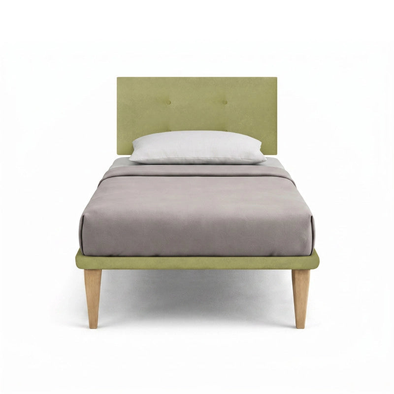 Letto imbottito Singolo 80x200 cm Button - Con rete,Microfibra,Tè verde