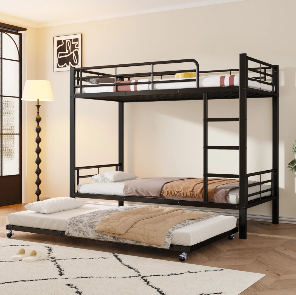 Letto a castello 204x95x160 cm con letto estraibile; metallo nero
