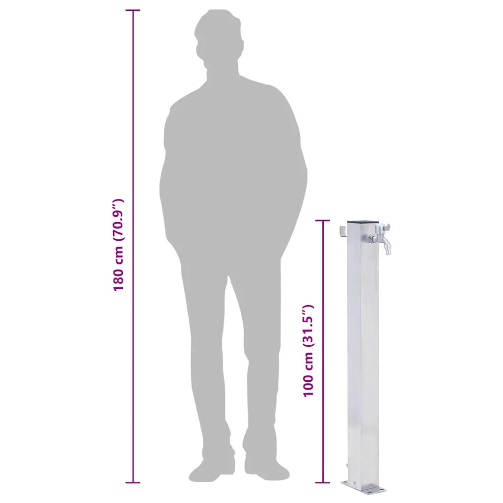 Colonna d'Acqua da Giardino 100 cm Acciaio Inox Quadrato 364499