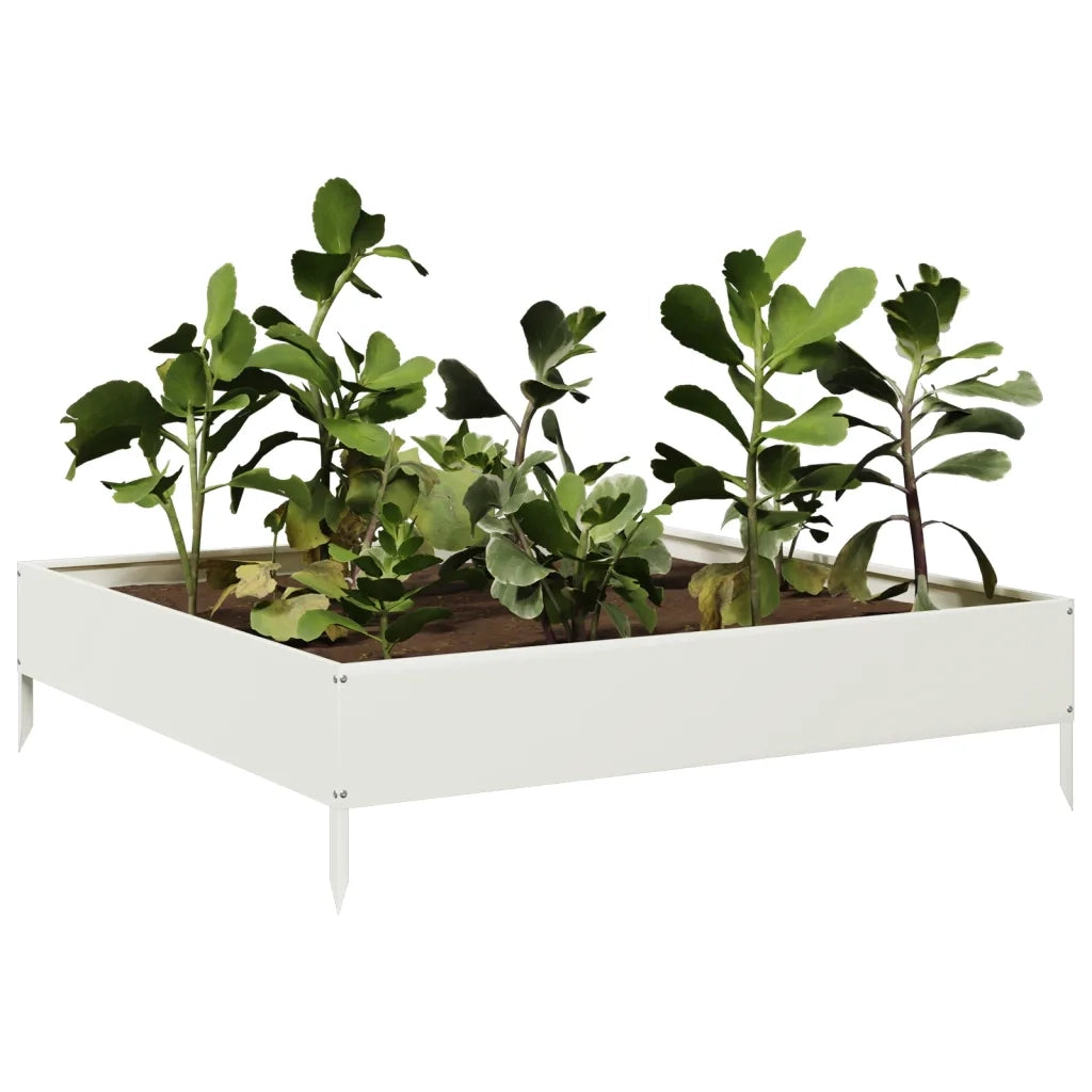 Fioriera Rialzata da Giardino Bianca 100x100x26 cm in Acciaio 851018