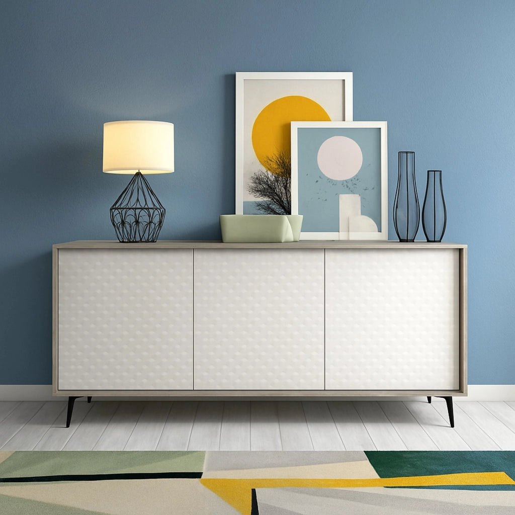 Madia Aminda, Credenza 3 Ripiani Made in Italy, 184x45x77h cm Bianco