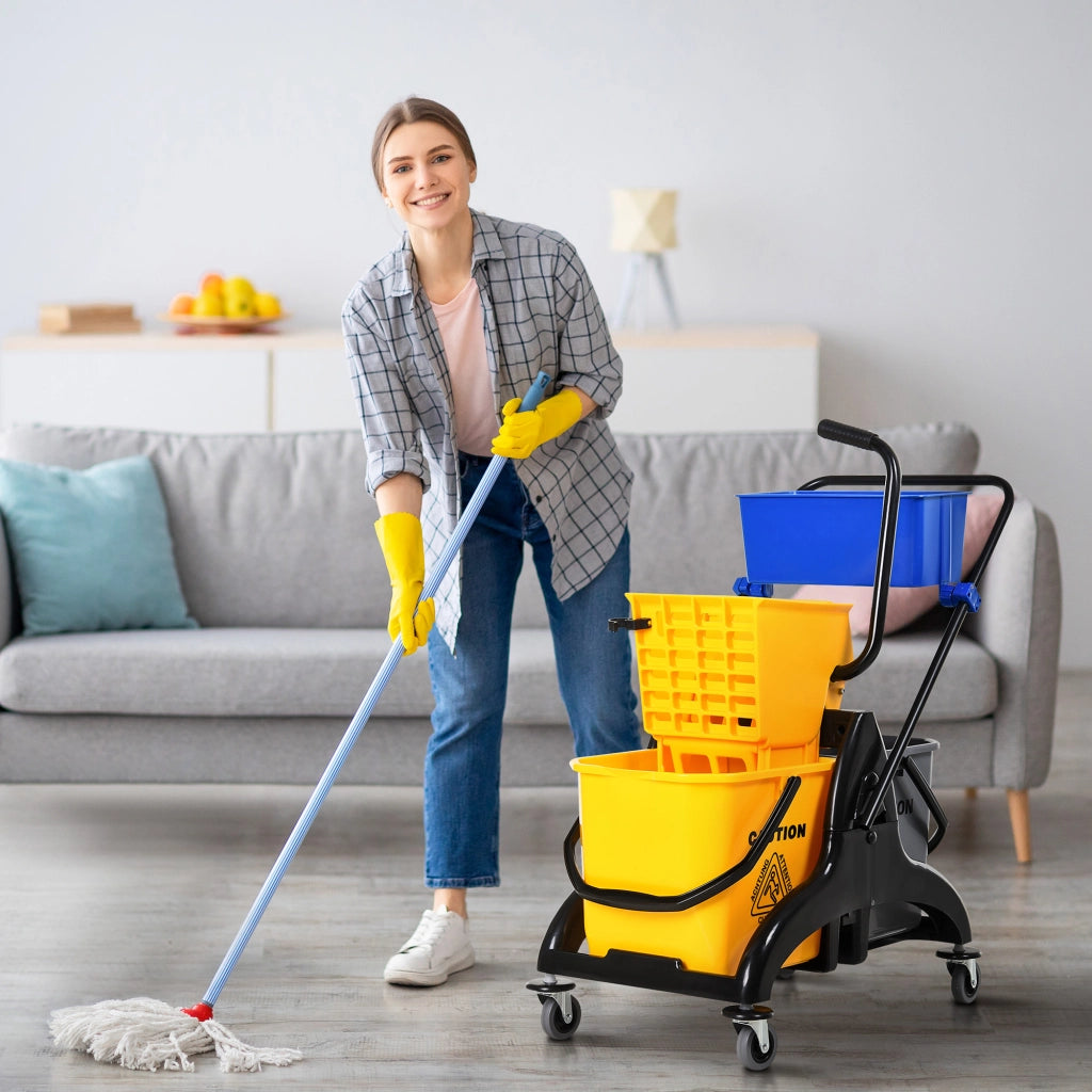 Carrello per pulizia con cestino e secchio 26 L ¨C zephmum ¨C 78x45x95 cm giallo