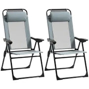 Set di 2 Sedie da Giardino Pieghevoli, Sedie da Campeggio con Braccioli e Schienale Regolabile in 5 Posizioni, Grigio