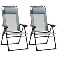 Set di 2 Sedie da Giardino Pieghevoli, Sedie da Campeggio con Braccioli e Schienale Regolabile in 5 Posizioni, Grigio