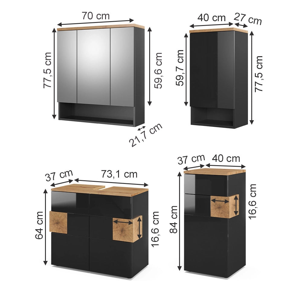 Vicco Set mobili bagno Antracite 4 parti