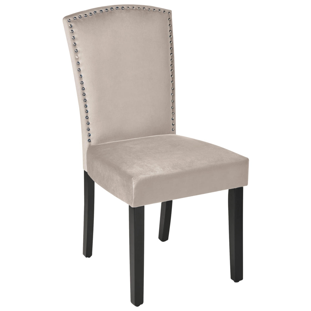 Set di 2 sedie da pranzo in velluto grigio con schienale alto design retrò con finiture in argento a forma di chiodo