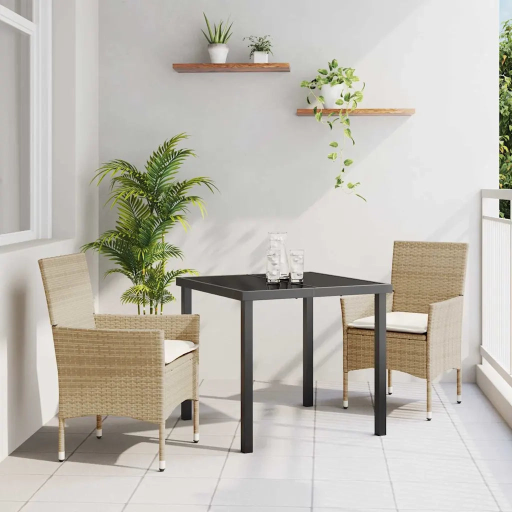 Set da Pranzo per Giardino con cuscino 3 pcs Beige polyrattan