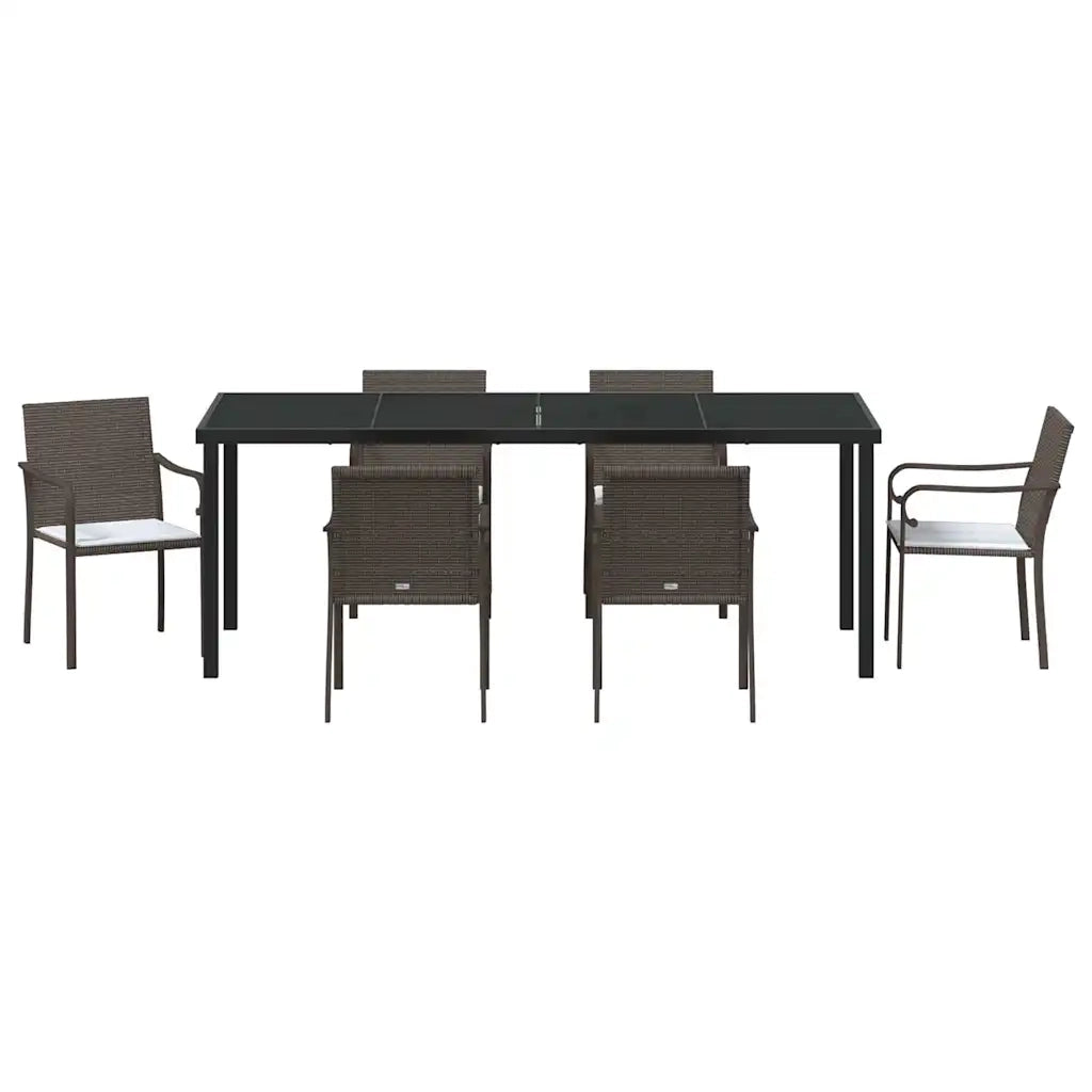 Set da Pranzo per Giardino 7 pcs Marrone e Nero Rattan in PE 3379049