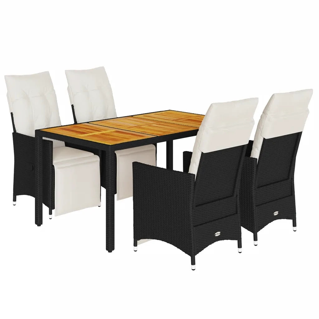 Set da Pranzo da Giardino 5 pz Nero con Cuscini in Polyrattan 3276857