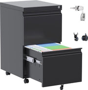 Contenitore metallico con 2 carichi - Cassetto archiviale per ufficio con ruote - 65x37x44 cm - Nero
