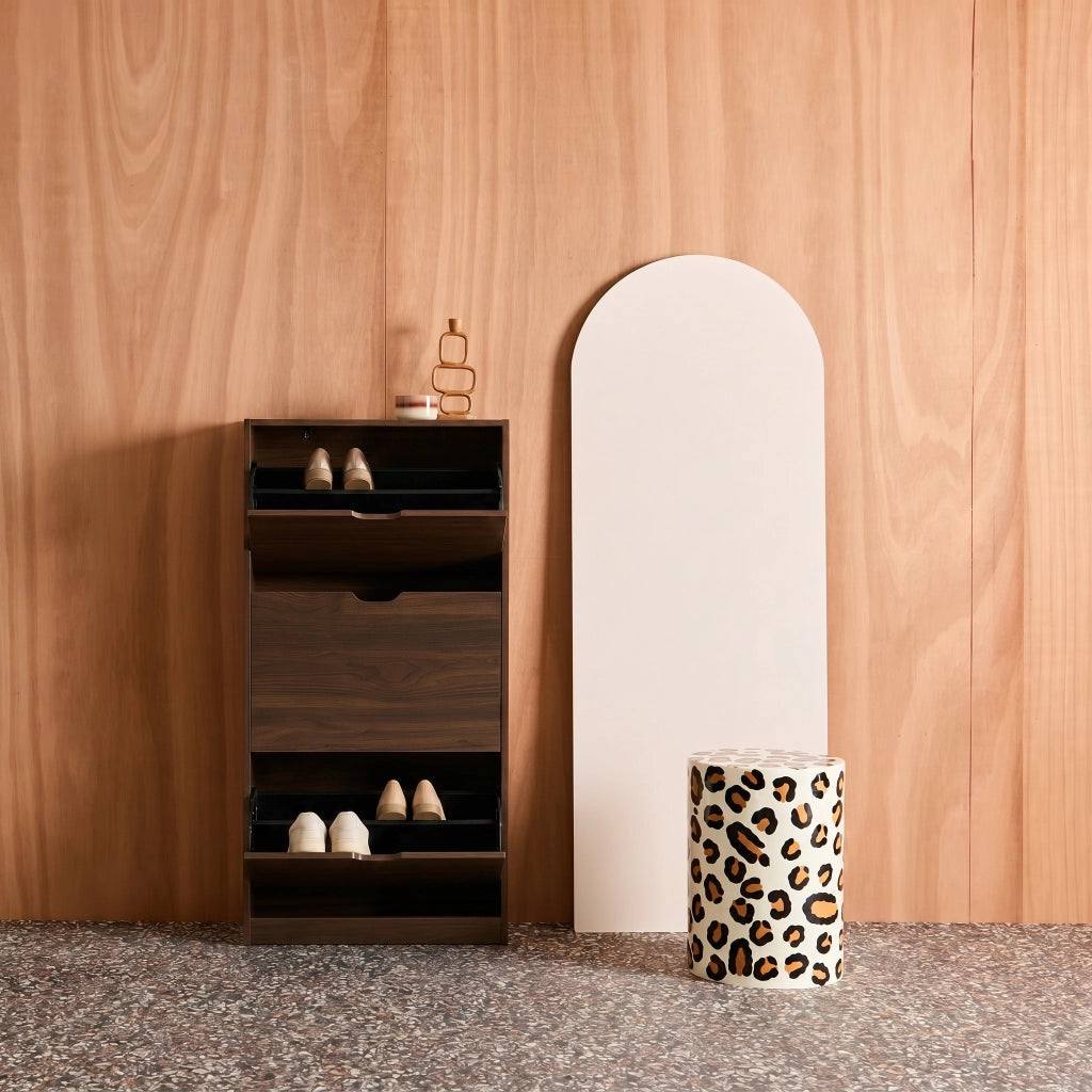 Scarpiera in legno, 3 ante, noce