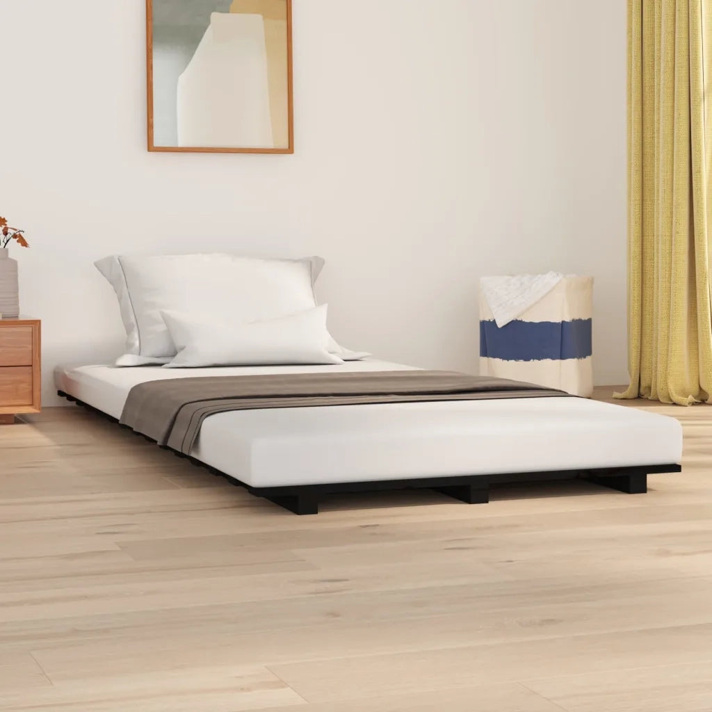 Giroletto-Struttura Letto Nero 90x190 cm in Legno Massello di Pino