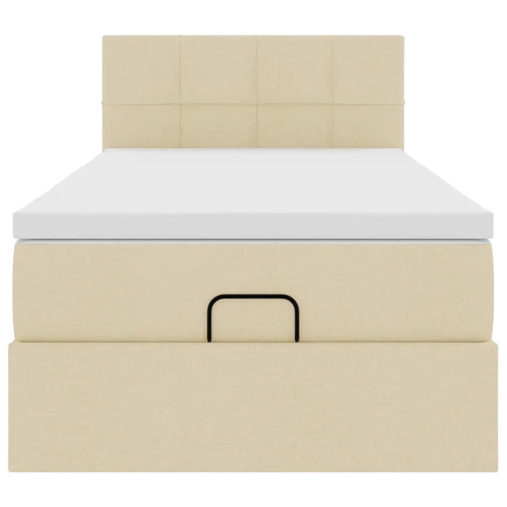 Struttura Letto Pouf con Materasso Crema 90x190 cm in Tessuto