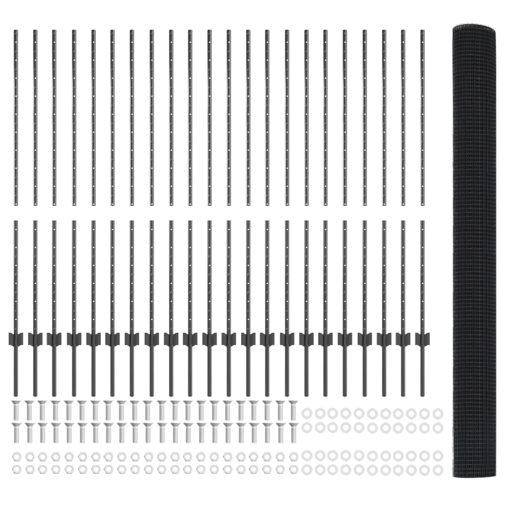 Recinzione in rete saldata con 44 pali grigi 1.4x50 m in acciaio