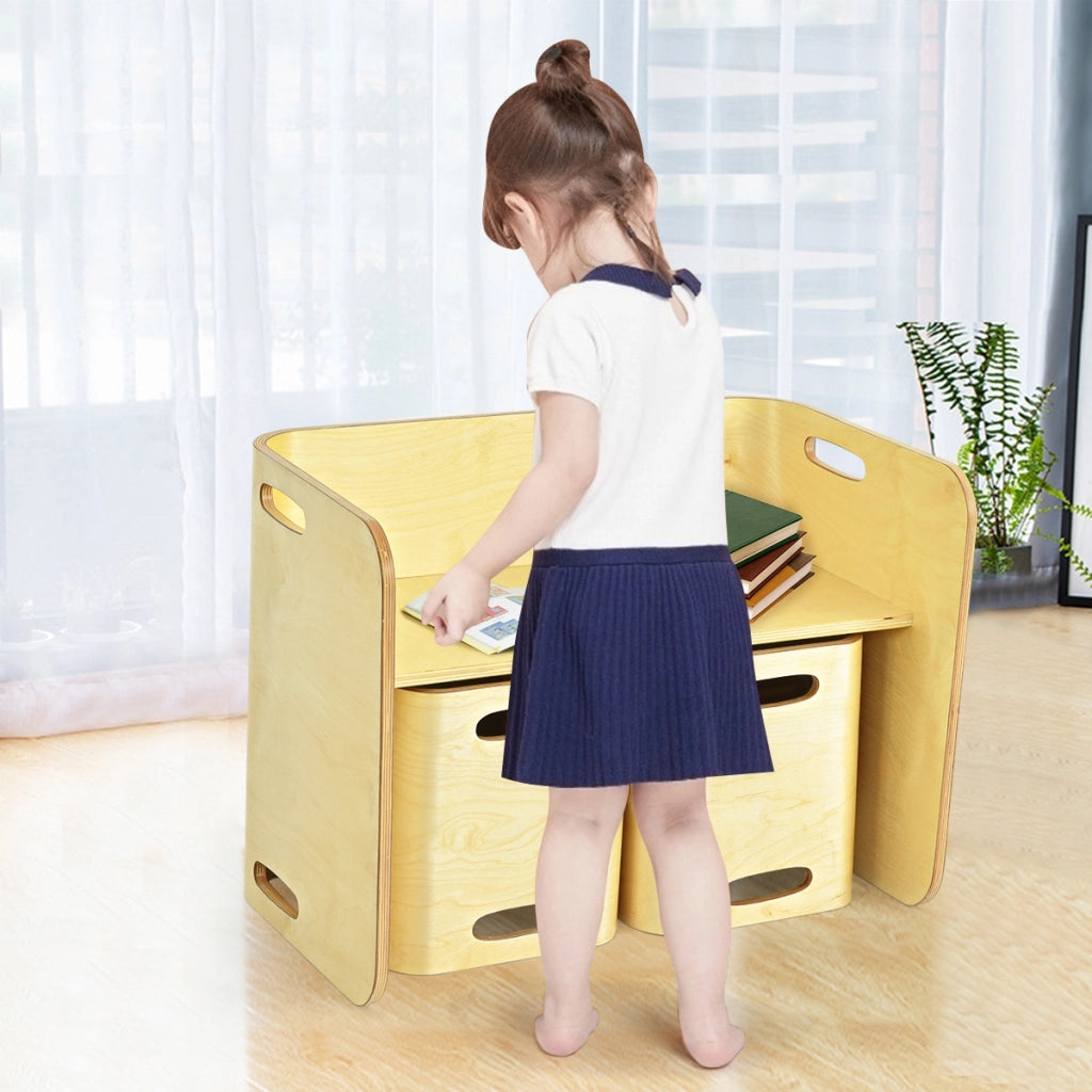 Set tavolo e sedie in legno di faggio per bambini-Set multiuso con tavola spessa e superficie liscia Naturale