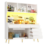 Armadio Alto con 2 Ante Scorrevoli; 1 Cassetto; LED e Vetro Rigato; in MDF e Vetro; 145×39×171 cm; Bianco