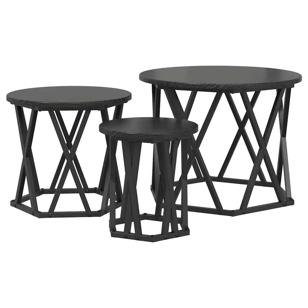 Tavolo Laterale Nesting 3 pcs Rovere Nero 868255