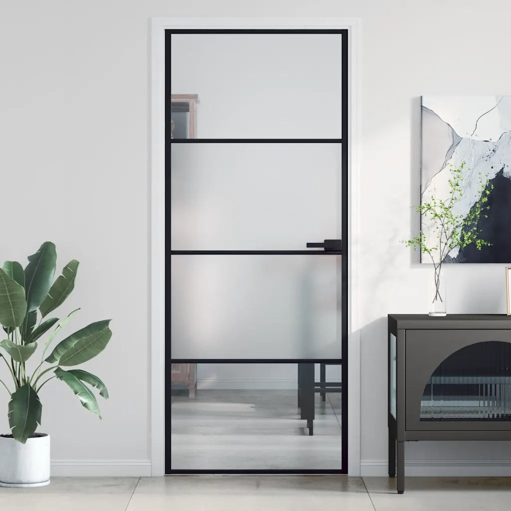 Porta per Interni Nera 83x201,5cm Vetro Temperato e Alluminiocod mxl 131717