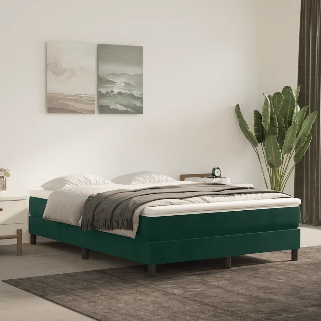 Struttura Letto a Rete a Molle-Giroletto Verde Scuro 140x190 cm in Velluto 437499