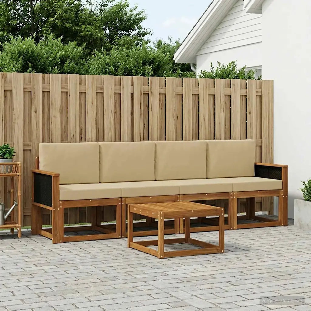 Set di divani da esterno con cuscino 4 pcs Naturale