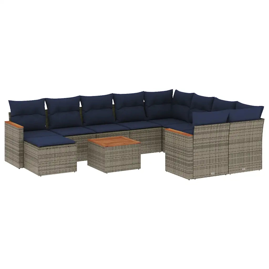 Set Divani da Giardino 11 pz con Cuscini Grigio in Polyrattan 3226565