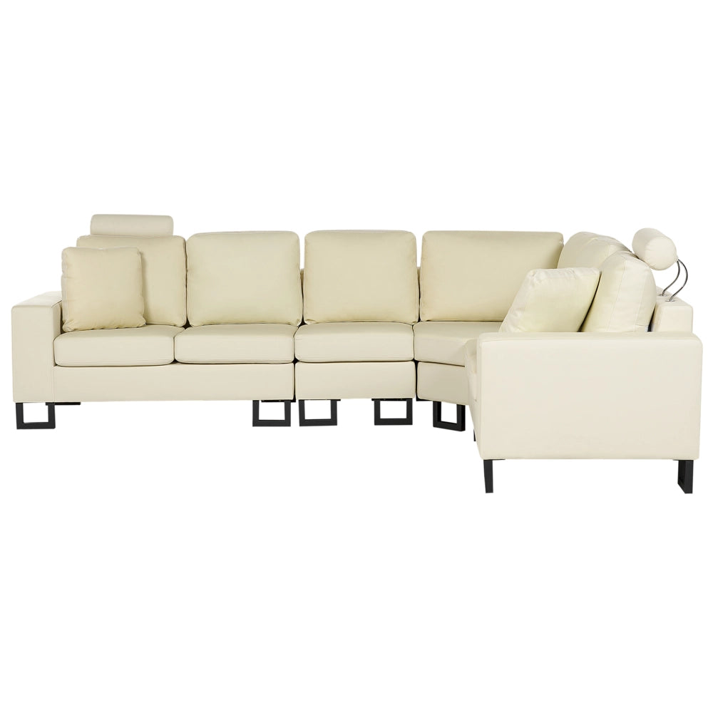 Divano ad angolo Rivestimento in pelle beige chiaro Orientamento a sinistra con poggiatesta regolabili