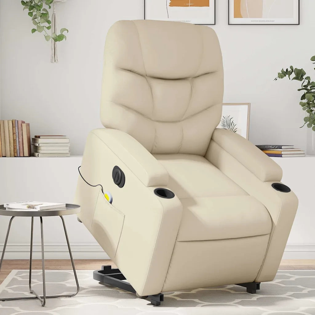 Poltrona Alzapersona Elettrica Reclinabile Crema in Similpelle 3204680